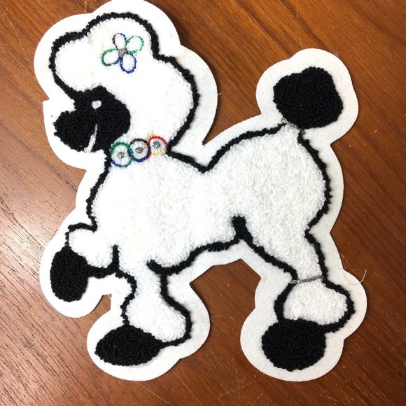 50’s POODLE White Chenille 8" Applique Facing Left Vintage NOS - Picture 4 of 5